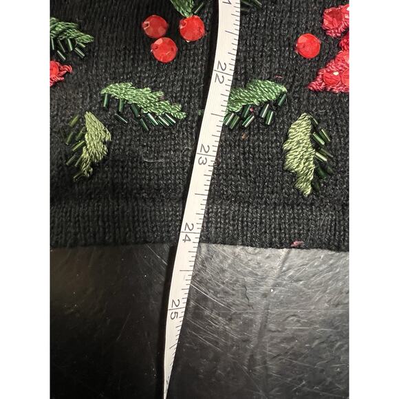 Vintage Tiara International Christmas Sweater Pointseta Cardigan XL Granny Glam - Picture 9 of 12